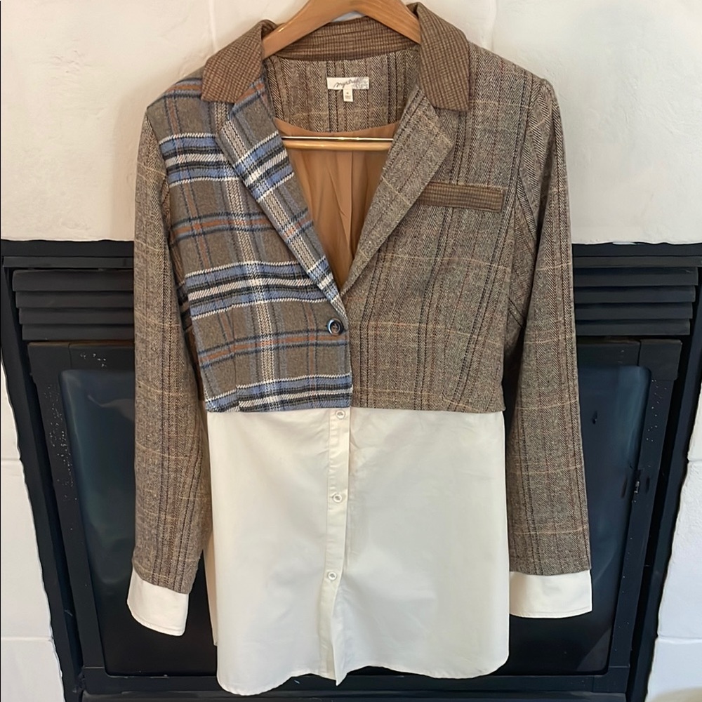 Plaid Patchwork Button-Up Shirt - image 1